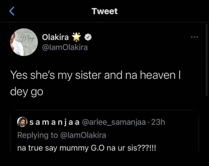 Mummy GO is my sister - Singer, Olakira confirms