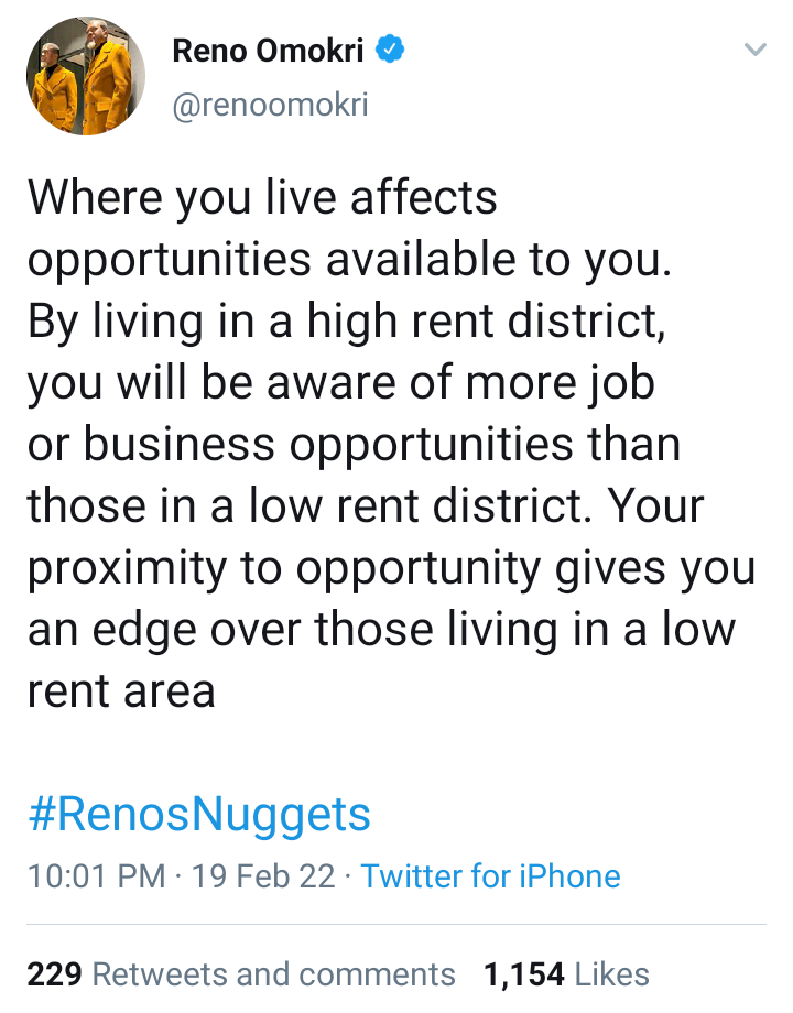 'Move to a high rent area even if you have to live in a room' - Reno Omokri shares tips on how to overcome poverty