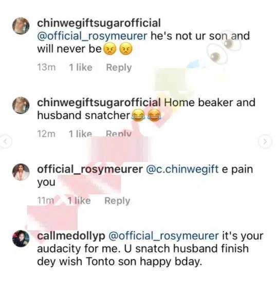 'He's not your son and will never be' - Rosy Meurer blasted over birthday message to Tonto Dikeh's son