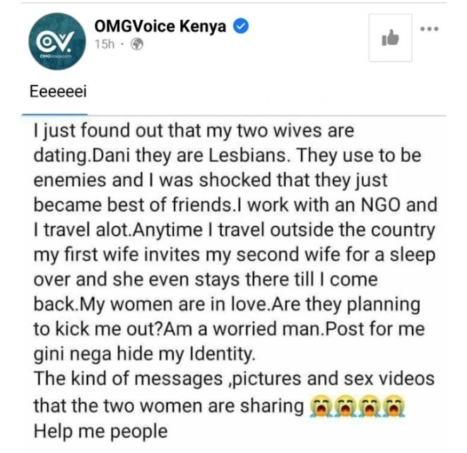 Man cries out after finding out that his two wives are lesbians