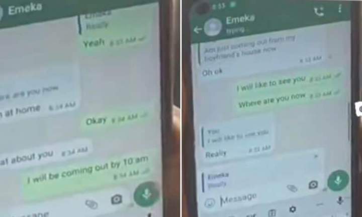 "My relationship of 5 years has crashed" - Man bumps into lover sending WhatsApp messages to side boo (Video)