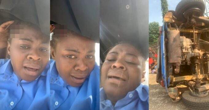 "You still dey do video" - Reactions as woman films herself crying after getting involved in a bloody accident