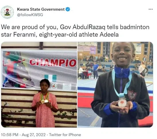 Kwara state governor reacts after 8-year-old badminton star called him out in public (Video)
