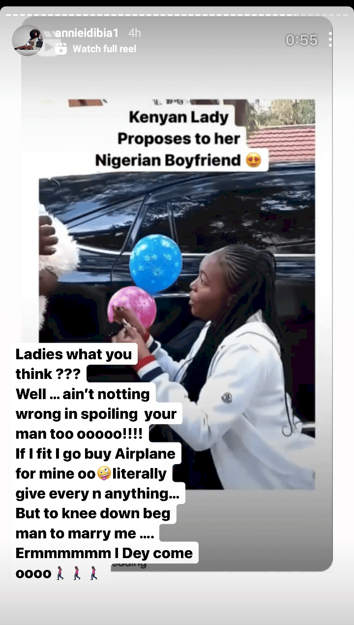 Annie Idibia reacts as lady proposes to her boyfriend with a car (Video)
