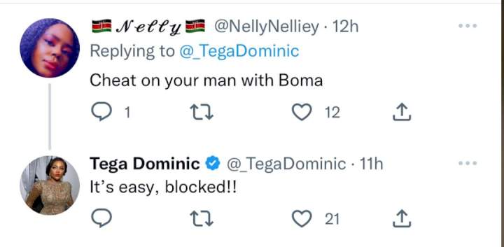 Tega Dominic blocks troll who gave her a suggestion about her birthday