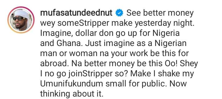 Tunde Ednut contemplates becoming a stripper as he drools over pile of cash made by strippers at party (Video)