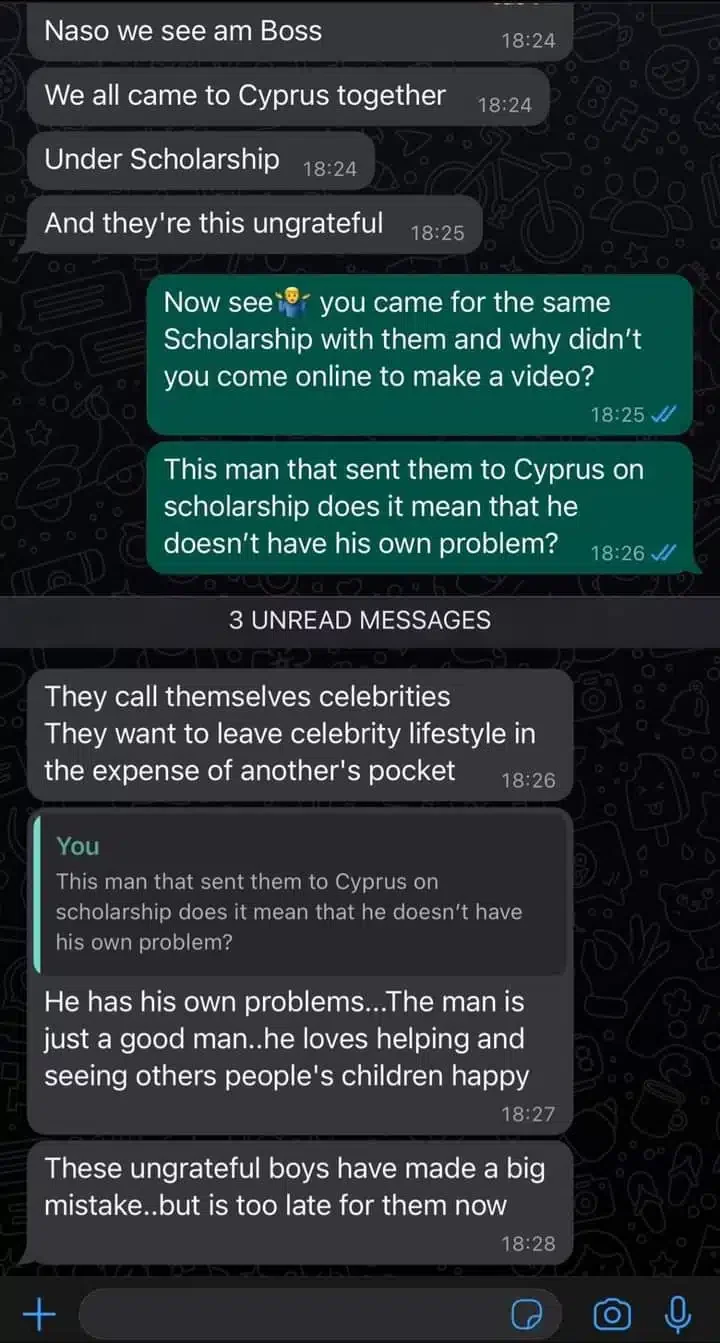 Chats leak as Nigerian man living in Cyprus exposes Happie Boys