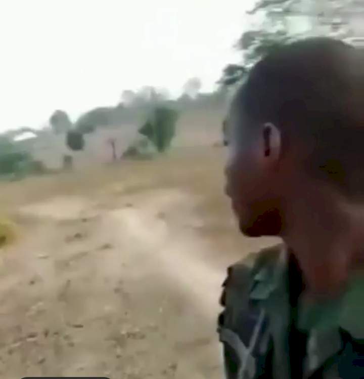 Moment frantic Nigerian soldier begs God to protect his life after his colleagues ran away and left him behind in the forest (Video)