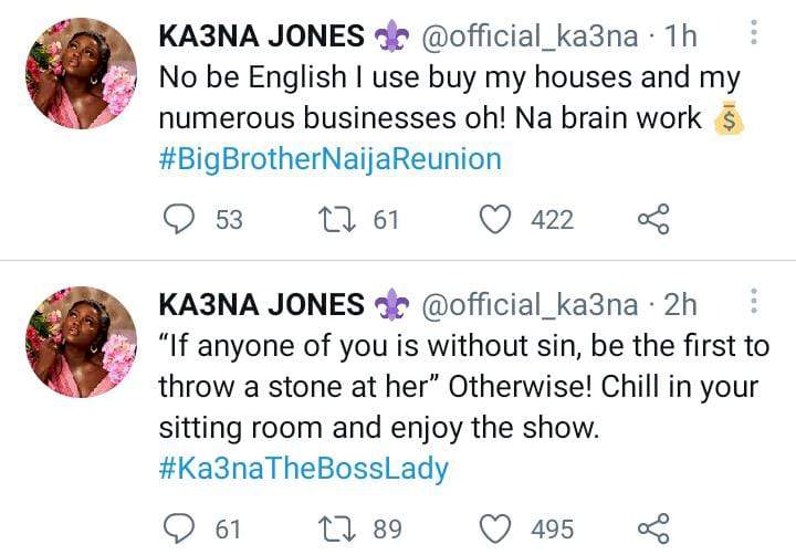 BBNaija Reunion: 'English didn't buy my houses and businesses' - Ka3na reacts to those faulting her accent