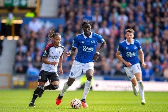 Amadou Onana playing for Everton