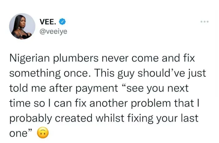 Vee shares upsetting experience with plumber