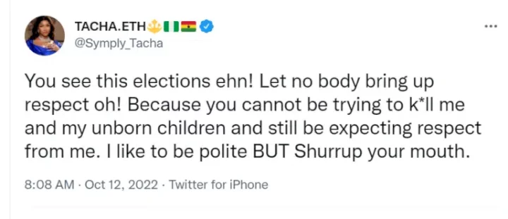 2023 Election: In this election, don't bring up respect - Tacha tells politicians and their supporters