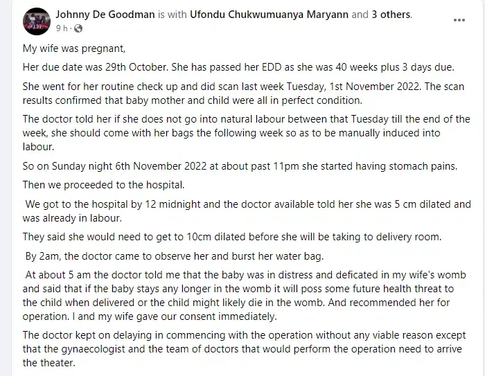 'My wife and baby are gone' - Heartbroken man calls out hospital over negligence