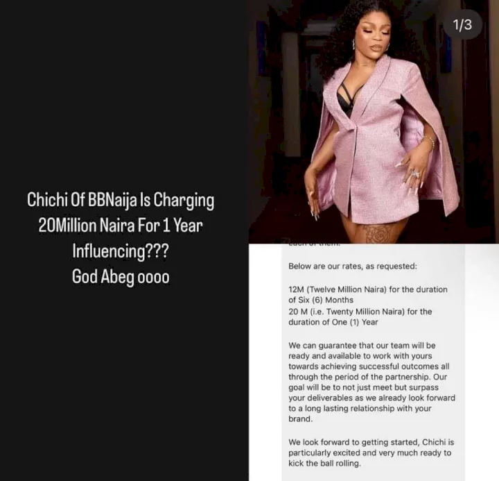 Chichi sparks outrage as she reveals she charges N20 million for 1 year influencing