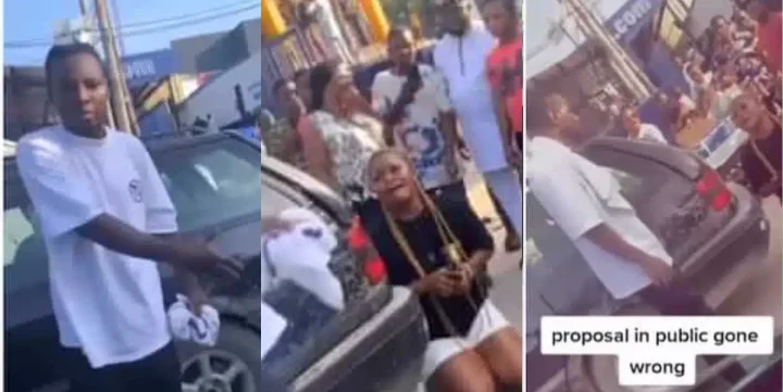 Nigerian Lady In Tears As Public Proposal To Boyfriend Turns Disastrous