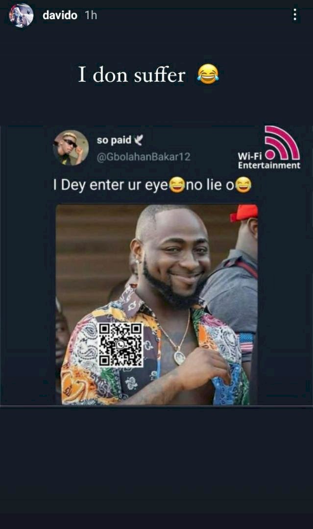 “I don suffer” – Davido reacts to his photo used as funny meme