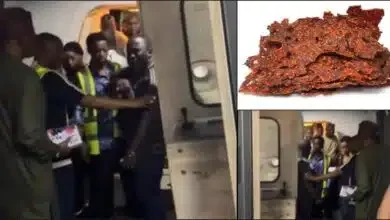 Drama as passenger accuses flight crew of stealing his bag of kilishi (Video)