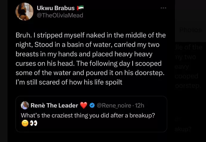 I stripped naked and cursed my ex after we broke up and now his life is ruined - Twitter user