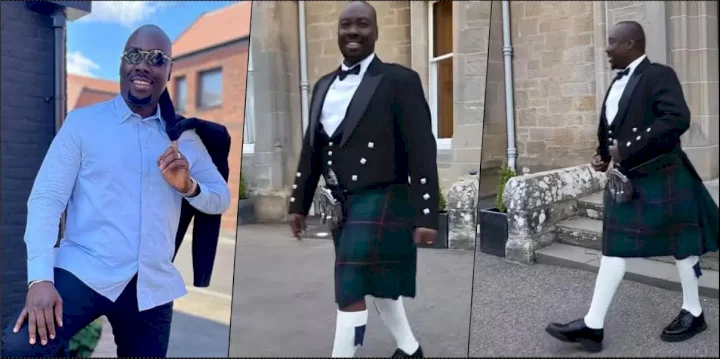 Obi Cubana stuns as he steps out in Scottish outfit (Video)