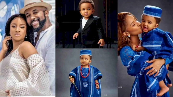 'We did a collabo and it was perfect' - Fans gush as Banky W and wife, Adesua reveal son's face (Photos)