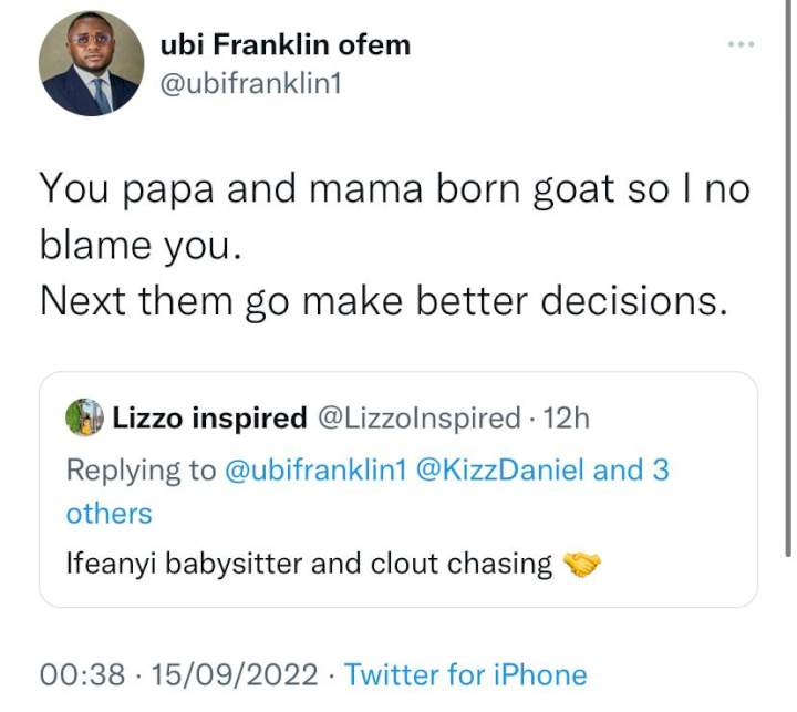 Between Ubi Franklin and a troll who said his ex-wife, Lilian Esoro, will be ashamed of him