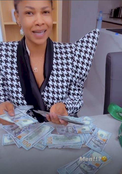 'I'm here to chill on my own terms, no men' - Tacha says as she shows off wads of dollar bills in Dubai (Video)