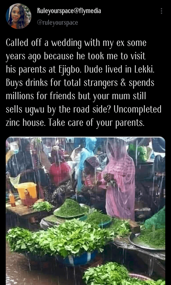 How I cancelled my wedding with my lavish fiance after seeing his mom selling vegetables in the market - Lady narrates