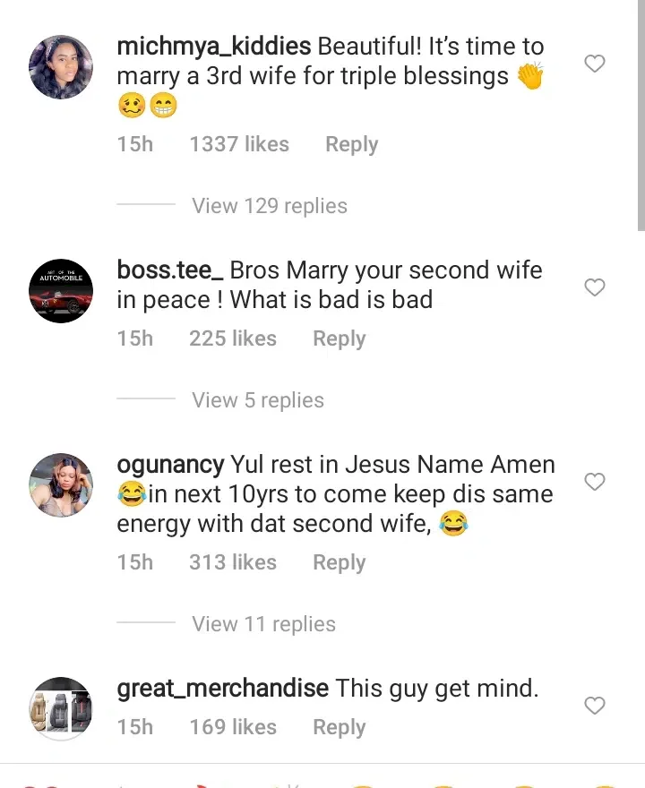 'It's time to marry a third wife for triple blessings' - Netizens mock Yul Edochie after he said marrying a second wife brought him blessings