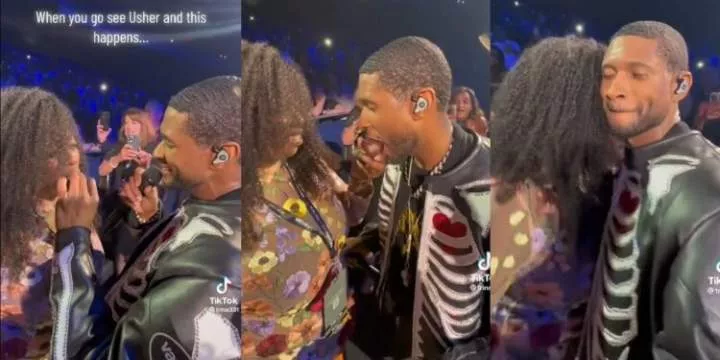 Sweet moment Usher serenaded a female fan and fed her chocolate-dipped strawberry during sultry concert (video)