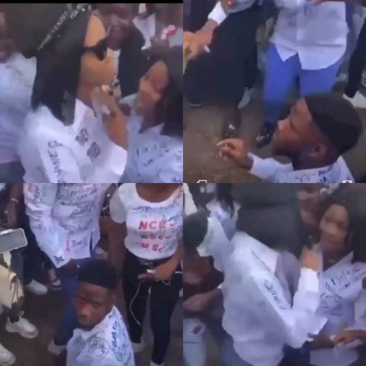 Tai Solarin University of Education student left in shock after his girlfriend publicly rejected his proposal and threw away his ring (video)