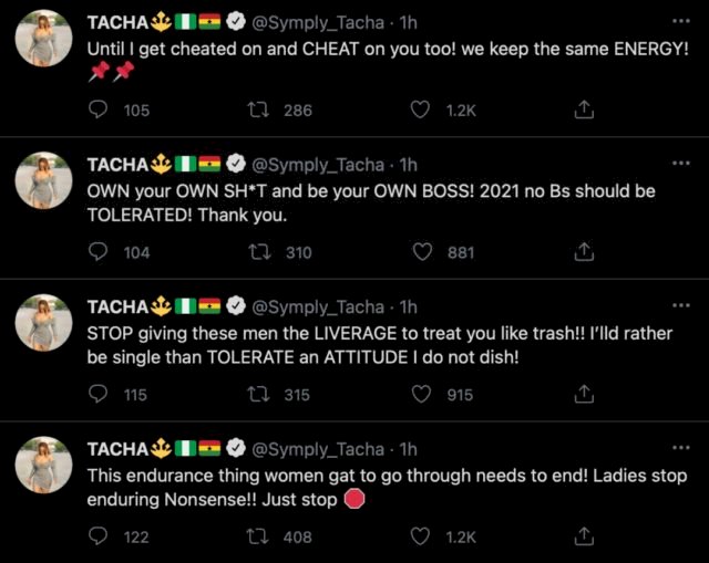 Ladies, stop giving men the leverage to treat you like trash – Tacha