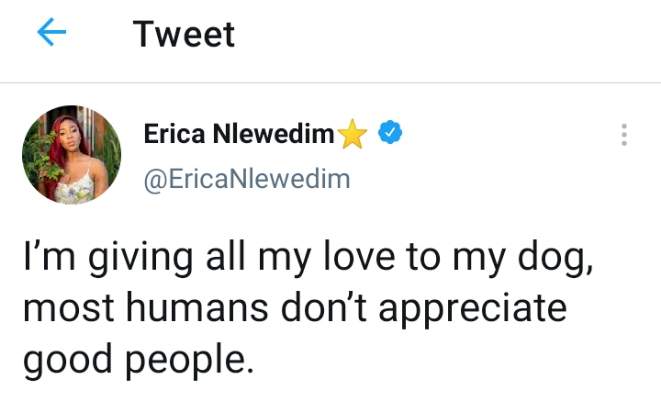 Erica Nlewedim dragged after opening up on who she's giving all her love to
