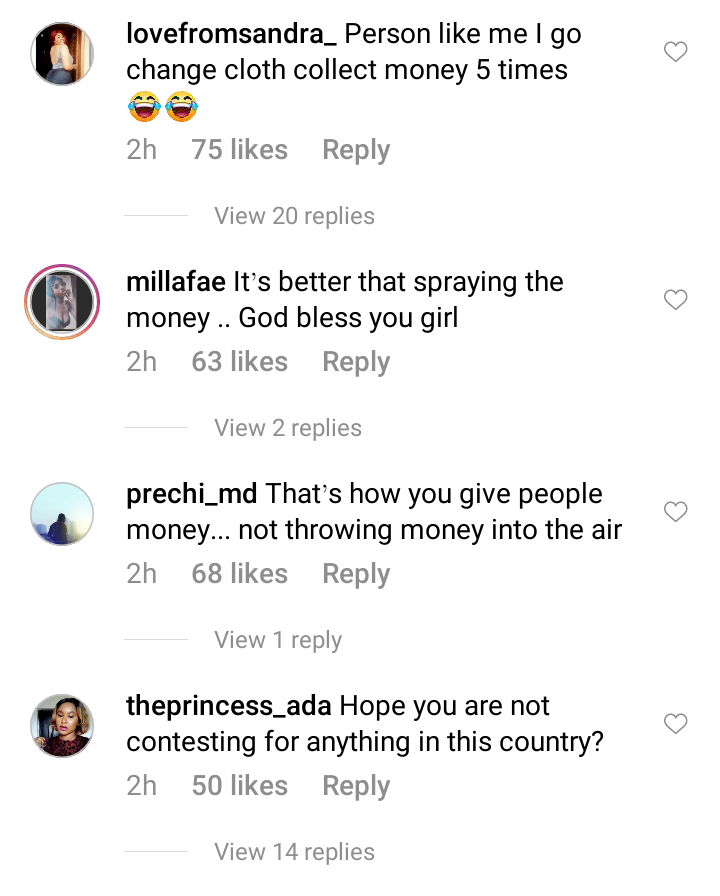 'She try, country hard' - Reactions as Tolanibaj shares money to random people (Video)