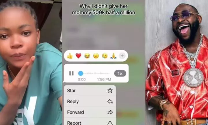 Lady whom Davido gave ₦2 million leaks chat as family member demands that she send sum of ₦500k to her mum [Video]