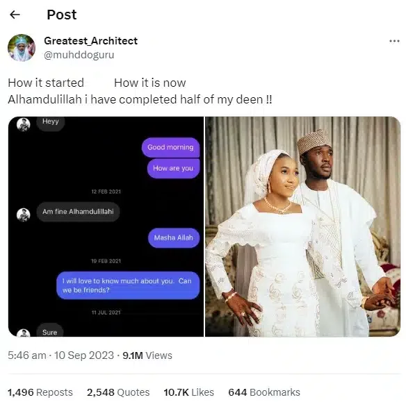 Man ties the knot with lady who replied his DM after five months of begging