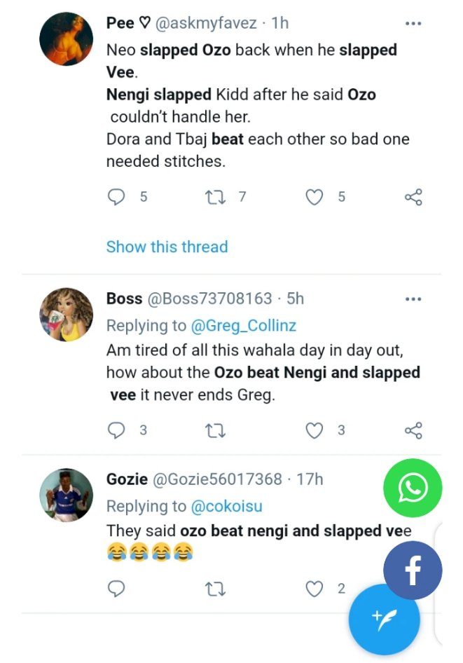 Vee reacts to reports that Ozo beat up Nengi and slapped her