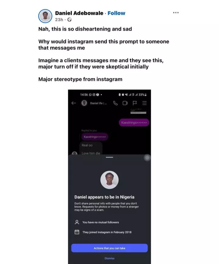 Man accuses Instagram of 'stereotyping
