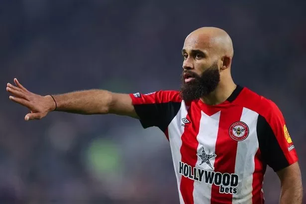Bryam Mbeumo points out an instruction while in action for Brentford.