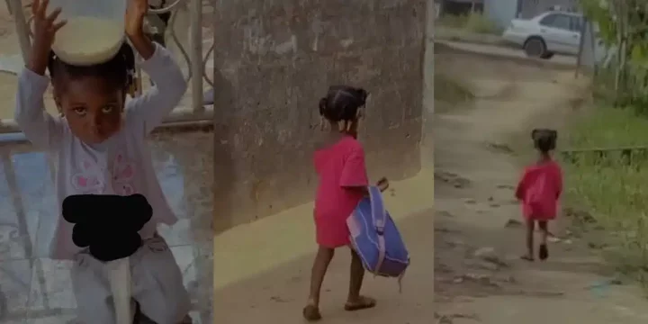 Little girl leaves home with her bags after her mother punished her