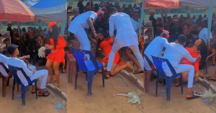 "Village people are active" - Bride collapses to ground while giving wine to husband on wedding day