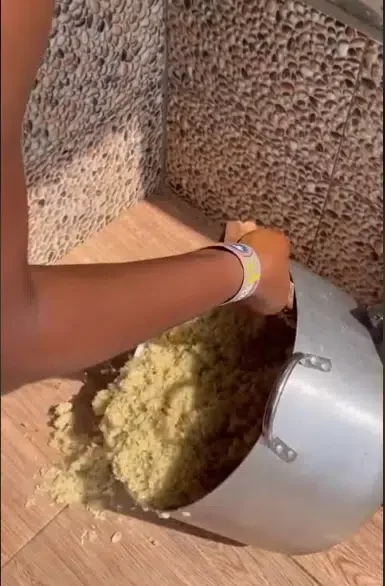 Moment Nigerian chef poured huge pot of food on floor while doing TikTok video