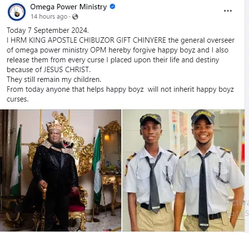 Apostle Chibuzor Chinyere forgives Happie Boys, lifts curses