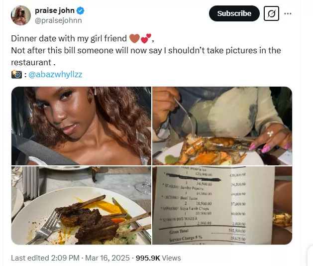 Lady shows off receipt as she spends N696K on date with friend