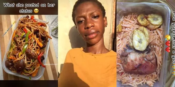 Nigerian lady expresses disappointment as she receives food ordered from WhatsApp vendor