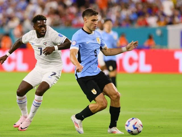 Uruguay midfielder Manuel Ugarte in action on June 23, 2024