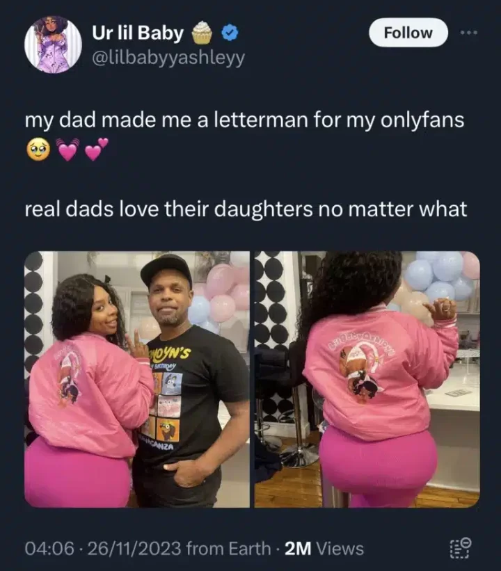 'Your dad is a pervert' - Netizens drag father after he made a jacket with a sexually explicit photo of his daughter for her Onlyfans