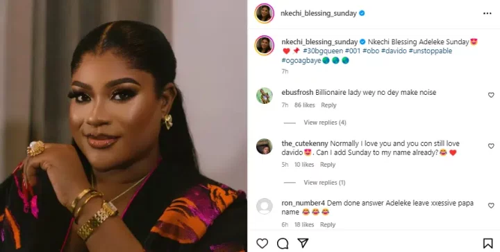 Buzz as Nkechi Blessing takes up Davido's surname, Adeleke