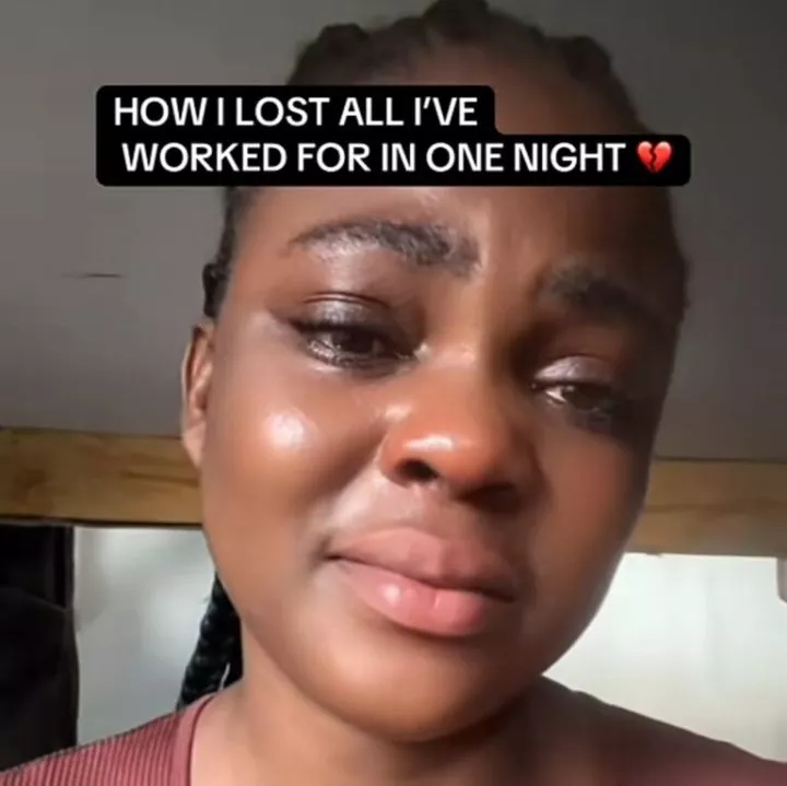 Lady in tears after losing all her hard-earned possessions in one night