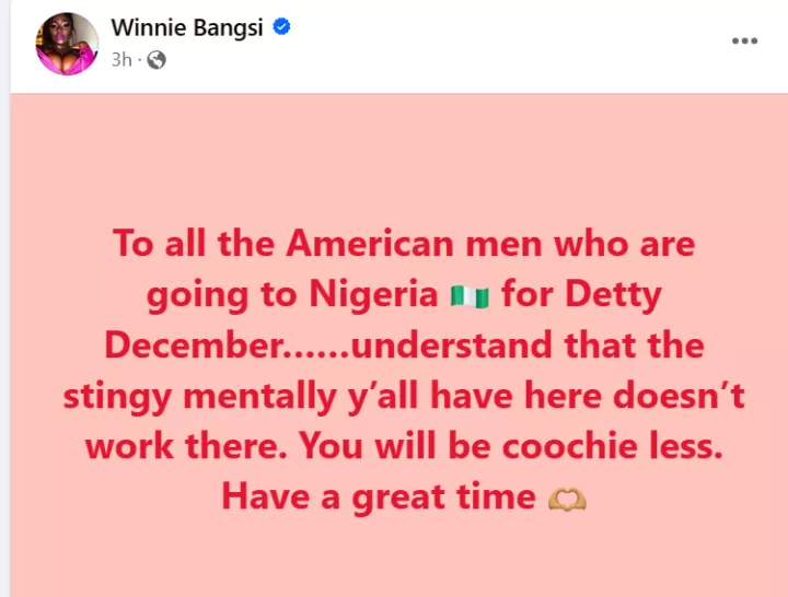 You will be c00chie less in Nigeria if you are stingy - American lady tells American men coming to Nigeria for 'detty