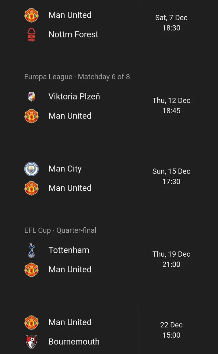 Check Out Manchester United's Next Five Games in All Competitions Including the Game Against City